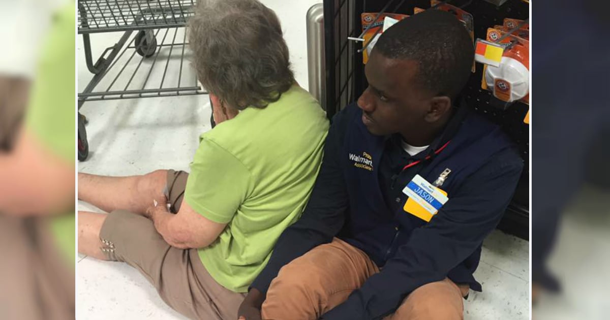 godupdates woman faints and walmart employee supported her like human chair fb