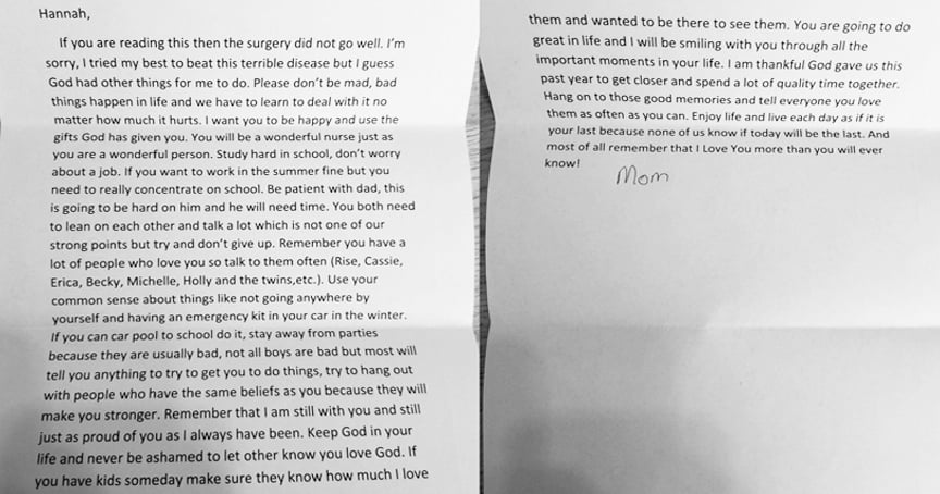Girl Loses Her Mom, Finds Encouraging Letter Mom Wrote Before Death _ hannah summers _ godupdates