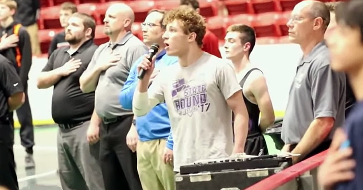 high school wrestler sings the national anthem inspiring music video