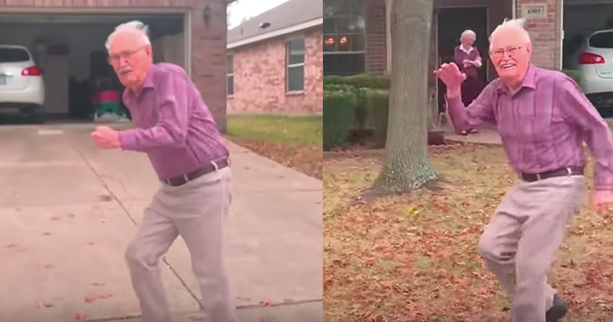 grandpa runs after car