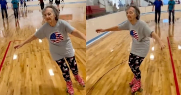 old woman roller skating
