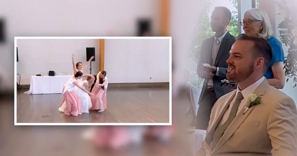 bride surprises groom at wedding