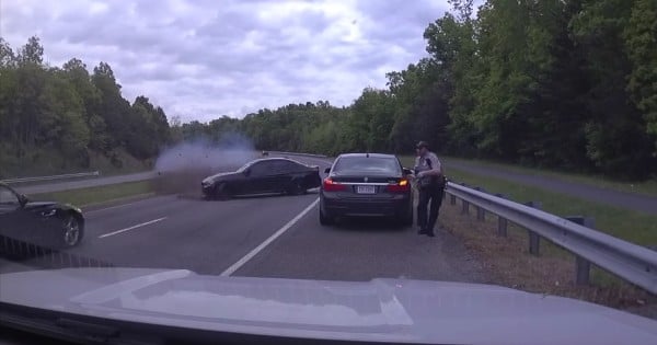 fairfax county police officer almost hit by car