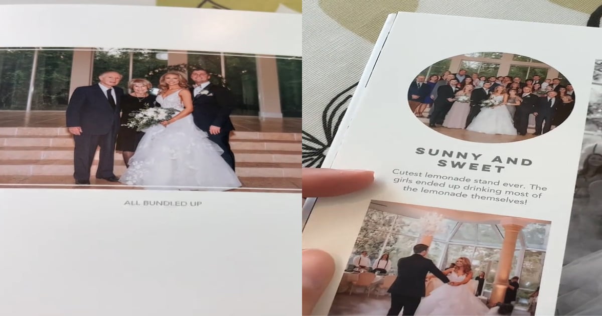 recent bride cracks up at misplaced, generic captions under wedding photos